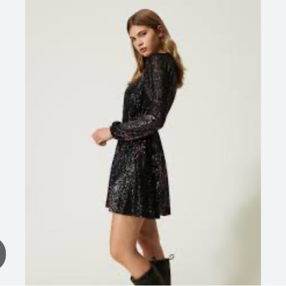 Forever 21 Black Sequin Long Sleeve Mini Dress